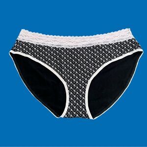 Victorias Secret Stretch Cotton Lace Waist VS Print High Leg Brief Panty black L